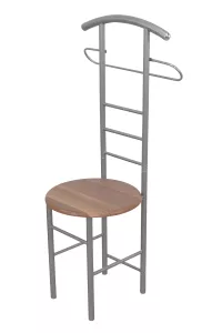 Moderner Herrendiener mit Sitzfläche und Kleiderhalter – Metall & Nussbaum-Dekor