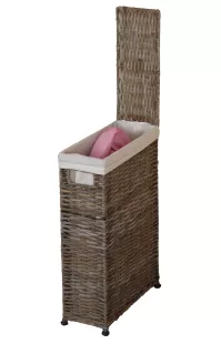 Raumspar-Wäschekorb aus Rattan, handgeflochten, naturgrau