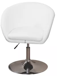 Drehsessel, Weißes Kunstleder, verchromter Tellerfuß, höhenverstellbar, 360° drehbar, modern