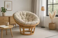 Papasan Rattansessel Ø 100 cm mit Kissen – Rund, Handgefertigt, Relaxsessel Beige