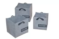 3-teiliges Aufbewahrungskorb-Set in Filzoptik, grau – mit Griffen & Storage-Label