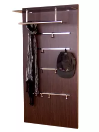 Garderobenpaneel in Holzdekor braun mit Schwarzglas-Ablage & 8 Haken 