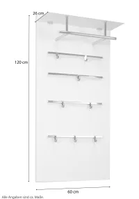 Garderobenpaneele, Wandgarderobe aus Holz 120x60 cm, schwarz beschichtet, mit Glasablage