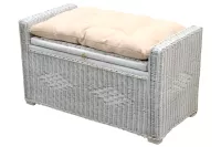 Weiße Sitzbank - Wäschetruhe aus Rattan mit Stauraum & gepolstertem Kissen
