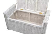 Weiße Sitzbank - Wäschetruhe aus Rattan mit Stauraum & gepolstertem Kissen