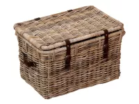 Kubu-Rattantruhe Grau – 60x40x38 cm – Landhausstil mit Griffen & Schnallen – Handgeflochten