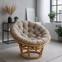 Papasan Rattansessel Ø 110 cm mit Kissen – Rund, Handgefertigt, Relaxsessel Beige