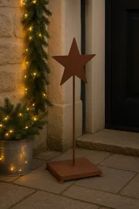 Deko-Stern aus Metall in Rostoptik – 60 cm, mit Standfuß, Indoor & Outdoor
