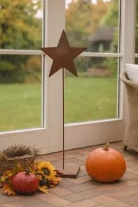 Dekorativer Metallstern in Rostoptik, 90 cm – stilvolle Standdeko für Haus & Garten