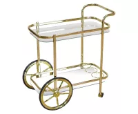 Servierwagen in Messing mit Glasablagen & Flaschenhalter – Modernes Wohnaccessoire