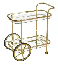 Servierwagen in Messing mit Glasablagen & Flaschenhalter – Modernes Wohnaccessoire