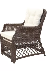 Rattansessel, Relaxsessel mit ausziehbarem Fußteil, handgeflochten, inkl. Kissen creme