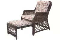 Rattansessel, Relaxsessel mit ausziehbarem Fußteil, handgeflochten, inkl. Kissen Rosenmotiv