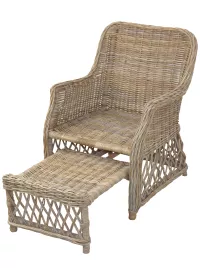 Rattansessel, Relaxsessel mit ausziehbarem Fußteil, handgeflochten