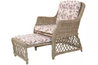 Rattansessel, Relaxsessel mit ausziehbarem Fußteil, handgeflochten, inkl. Kissen Rosenmotiv