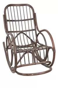 Handgefertiger Schaukelstuhl aus Rattan in Braun mit cremefarbener Polsterauflage