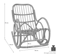 Handgefertiger Schaukelstuhl aus Rattan in Braun mit cremefarbener Polsterauflage