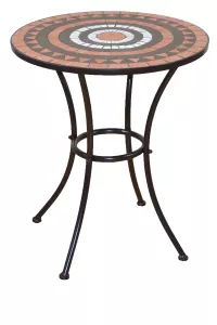 Balkonmöbel Set 3-tlg. – Metall Sitzgruppe mit Mosaik Tisch Ø60 cm & 2 Klappstühlen