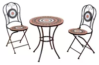 Balkonmöbel Set 3-tlg. – Metall Sitzgruppe mit Mosaik Tisch Ø60 cm & 2 Klappstühlen
