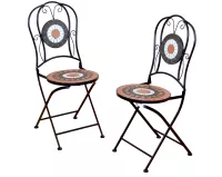 Balkonmöbel Set 3-tlg. – Metall Sitzgruppe mit Mosaik Tisch Ø60 cm & 2 Klappstühlen