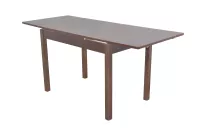 Auszugs-Esstisch Massivholzgestell - Nussbaum-Dekor, pflegeleichte Melaminplatte, 104–164 cm