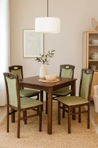 2er-Set Massivholzstühle Buche nussbaumfarben – Komfortpolster & Strukturstoff Olivgrün