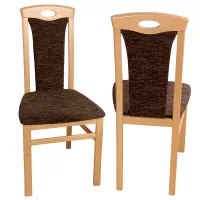 2er-Set Esszimmerstühle Buche Massivholz – gepolstert, Strukturstoff Schoko, Muschelgriff, hochwertig & bequem