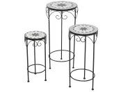 3tlg. Blumenständer-Set aus Metall mit Mosaik