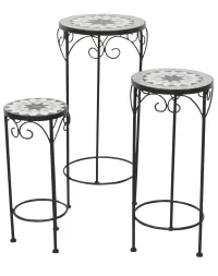 3er Set Blumenständer aus Metall mit Mosaik – Stilvolle Deko für Balkon & Garten