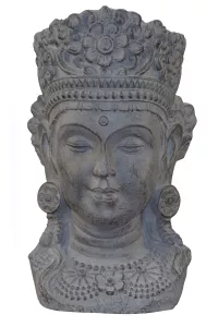 Buddha Blumentopf groß 43 cm – grauer Pflanzkübel aus Polyresin für Garten & Haus