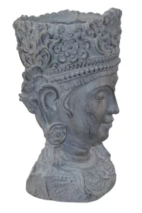 Buddha Blumentopf groß 43 cm – grauer Pflanzkübel aus Polyresin für Garten & Haus