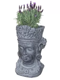 Buddha Blumentopf groß 43 cm – grauer Pflanzkübel aus Polyresin für Garten & Haus