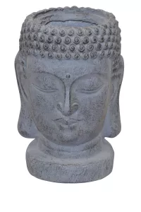 Buddha Pflanzkübel grau 34 cm – Deko-Pflanztopf aus Polyresin für Garten & Haus