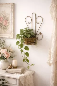 Dekorative Wandblumenampel aus Metall in Antik-Gold mit Vintage-Ornamenten