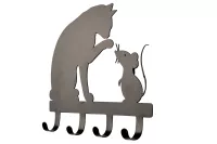 Hakenleiste Katz_Maus – Wandhaken aus Metall in Schwarz, 4 Haken, Tiermotiv