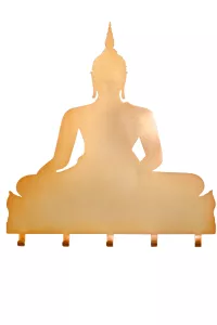Design-Wandgarderobe Buddha – Metall, goldfarben beschichtet, 5 Haken, stilvolle Flur-Deko