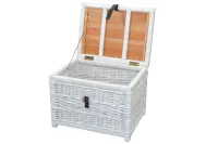 Boho Couchtisch Weiß aus Rattan mit Stauraum & Akazienholz – Handgeflochten & Montiert