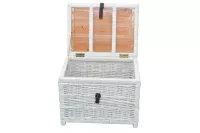 Boho Couchtisch Weiß aus Rattan mit Stauraum & Akazienholz – Handgeflochten & Montiert