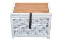 Boho Couchtisch Weiß aus Rattan mit Stauraum & Akazienholz – Handgeflochten & Montiert