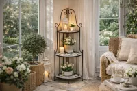 Elegantes Eckregal aus Metall mit Mosaik – 120 cm hoch, für Balkon, Garten oder Bad