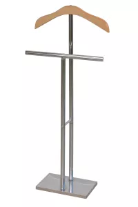 Herrendiener aus verchromtem Metall, mit Kleider- & Hosenbügel, freistehend