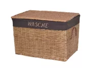 Handgeflochtener Wäschekorb aus Weide naturfarben mit Deckel und Stoffeinsatz