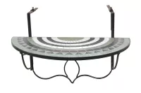 Halbrunder Balkontisch zum Einhängen mit Mosaik in Grün – 76 cm, Metall Schwarz