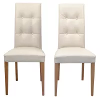 2er-Set Esszimmerstühle mit Kunstlederbezug in Beige – Massivholzgestell Eichefarben