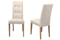 2er-Set Esszimmerstühle mit Kunstlederbezug in Beige – Massivholzgestell Eichefarben