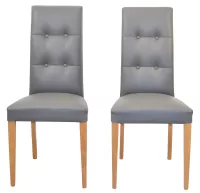 2er-Set Esszimmerstühle mit Kunstlederbezug in Grau – Massivholzgestell Eichefarben