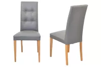 2er-Set Esszimmerstühle mit Kunstlederbezug in Grau – Massivholzgestell Eichefarben