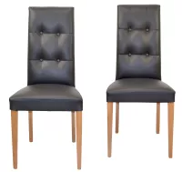 2er-Set Esszimmerstühle mit Kunstlederbezug in Schwarz – Massivholzgestell Eichefarben