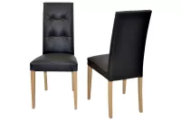 2er-Set Esszimmerstühle mit Kunstlederbezug in Schwarz – Massivholzgestell Eichefarben