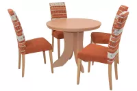 Essgruppe 5-teilig: Ausziehtisch Buche rund + 4 Polsterstühle terra gemustert